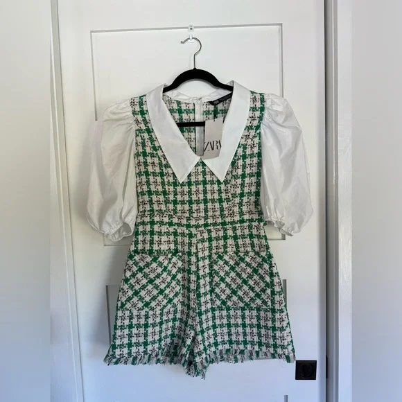 Zara Green and White Tweed Dress NWT - Picture 2 of 7